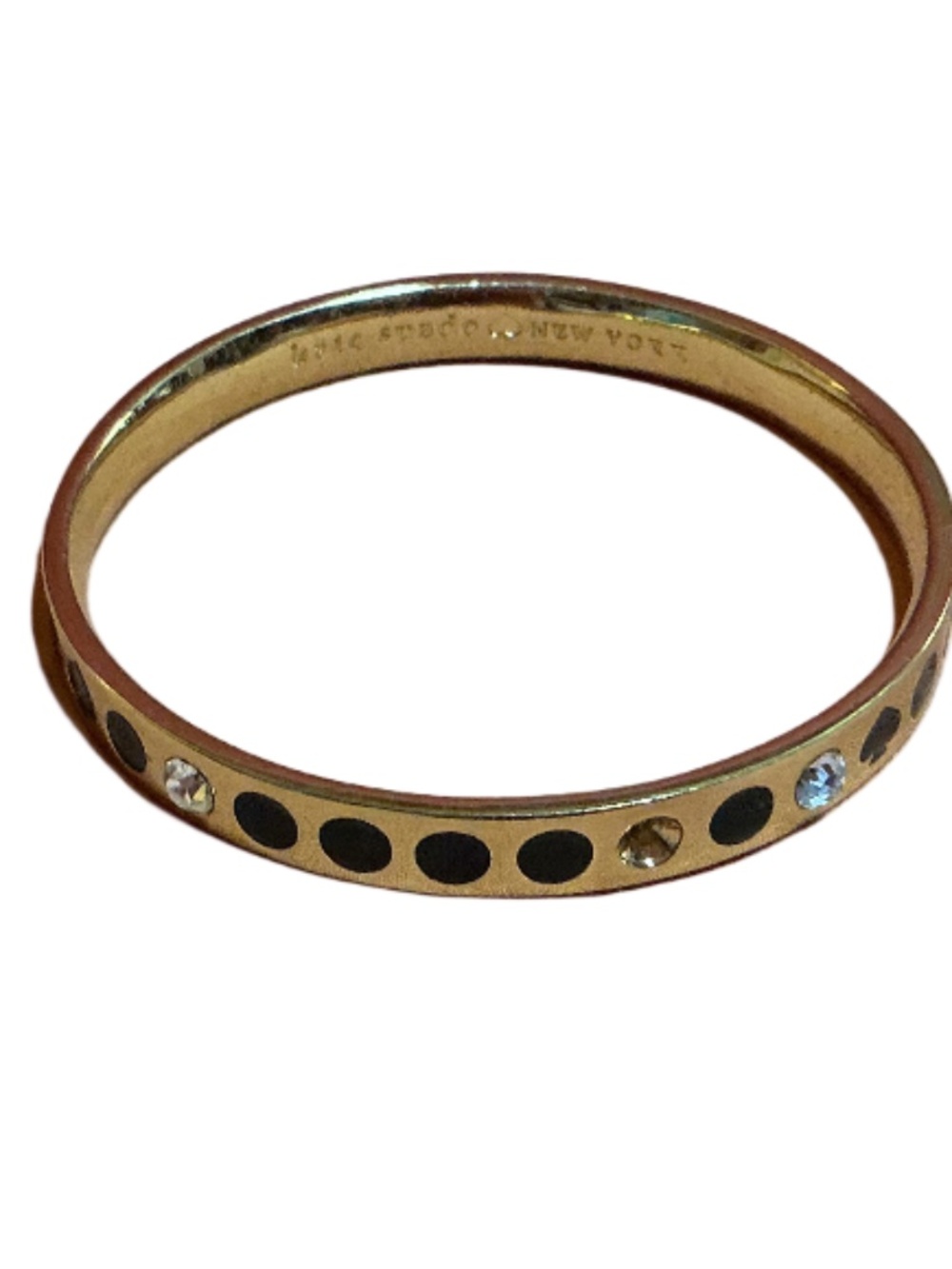 Kate Spade New York Black Enamel Crystal Gold Tone Bangle Bracelet, 8"